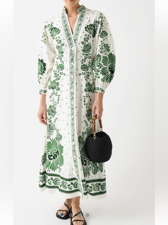 Dresses & Skirts - Farm Rio Forest Soul Green Floral Embroidered Maxi Long Sleeve Dress Size XS